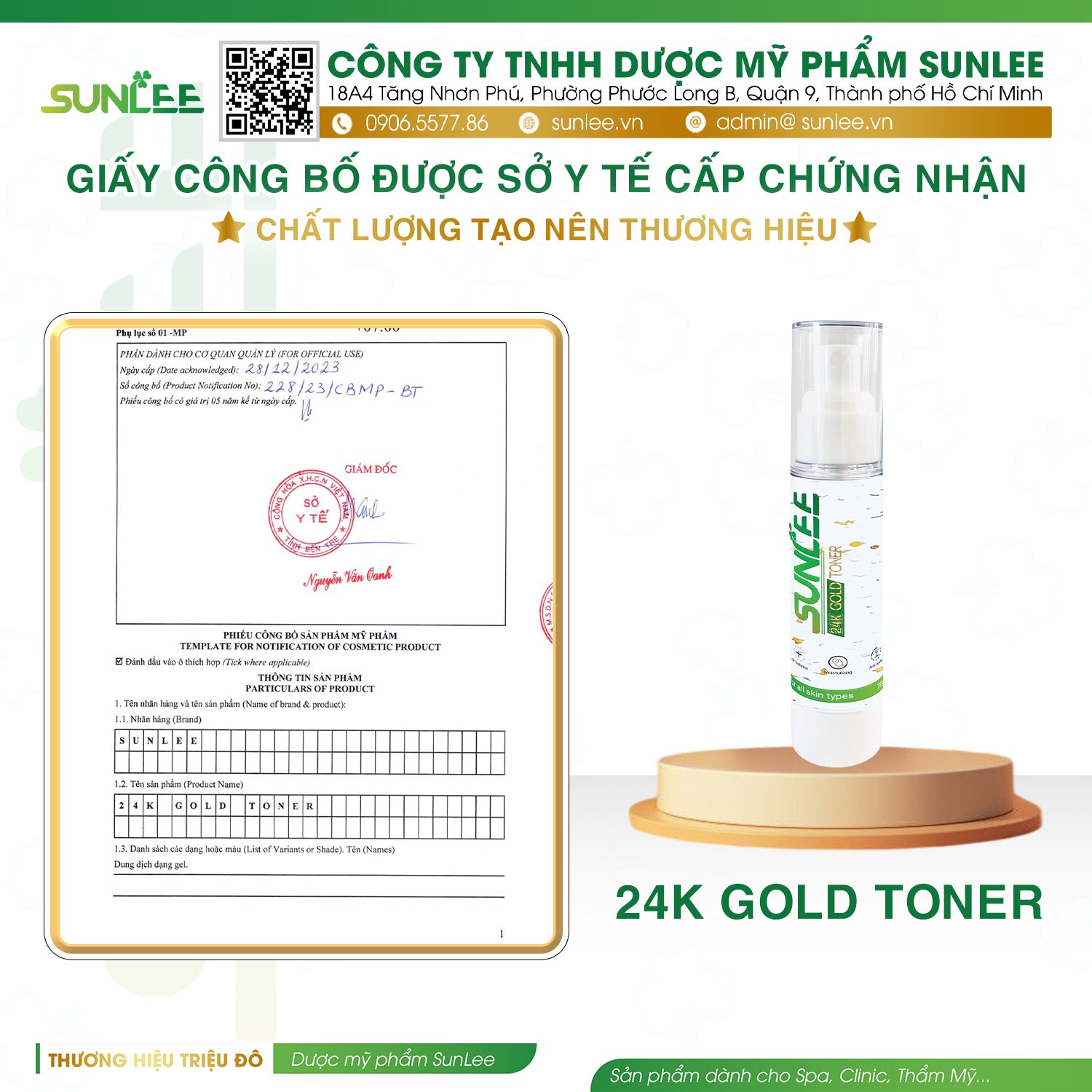 giấy phép mỹ phẩm sunlee