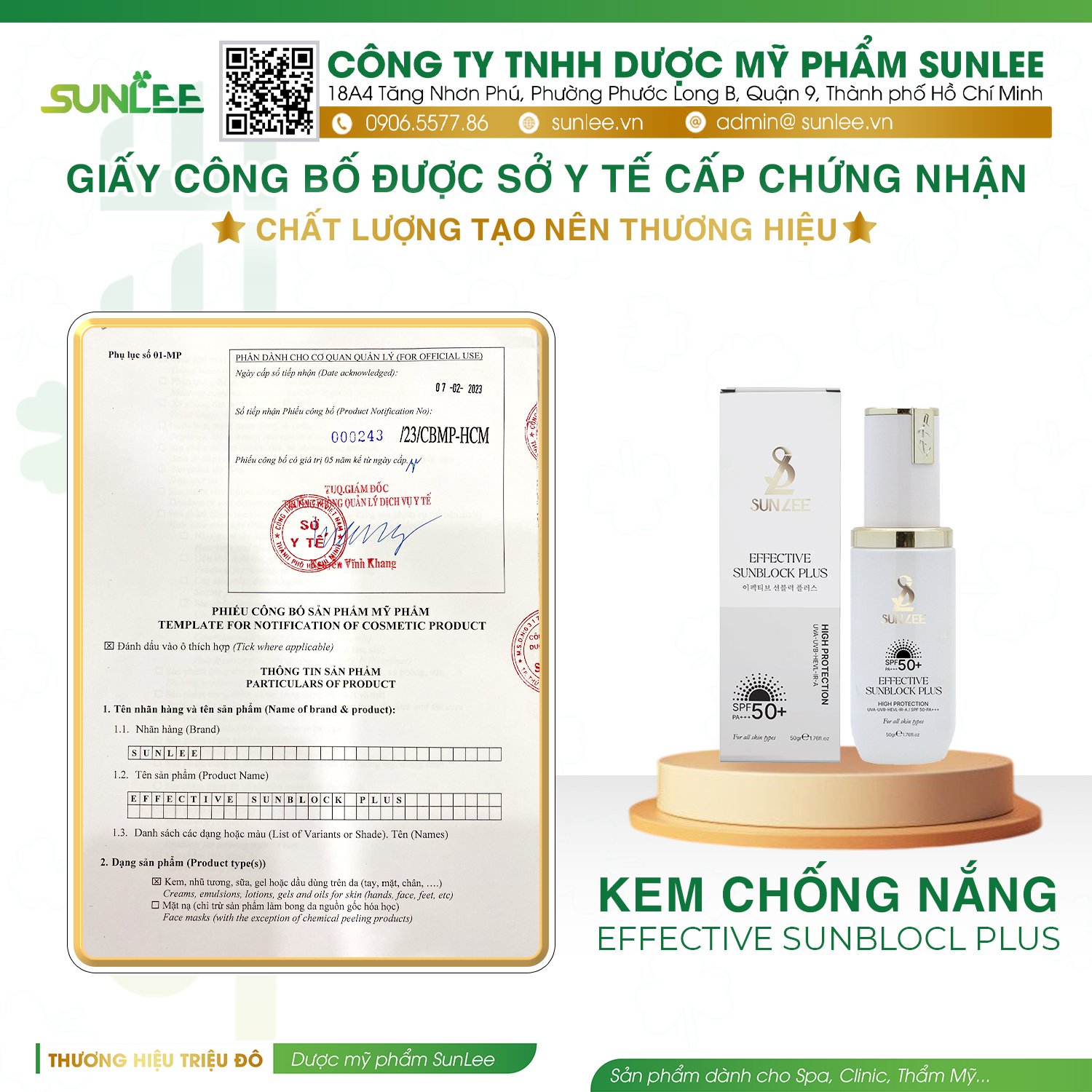 giấy phép mỹ phẩm sunlee