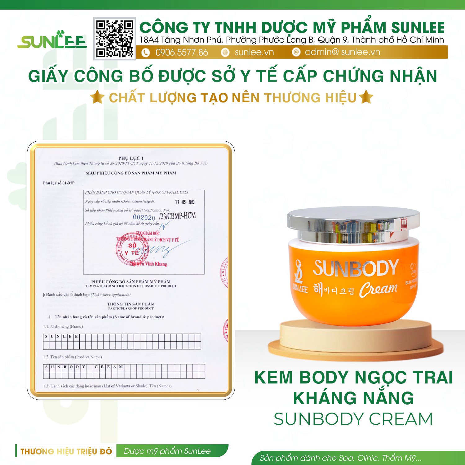 giấy phép mỹ phẩm sunlee