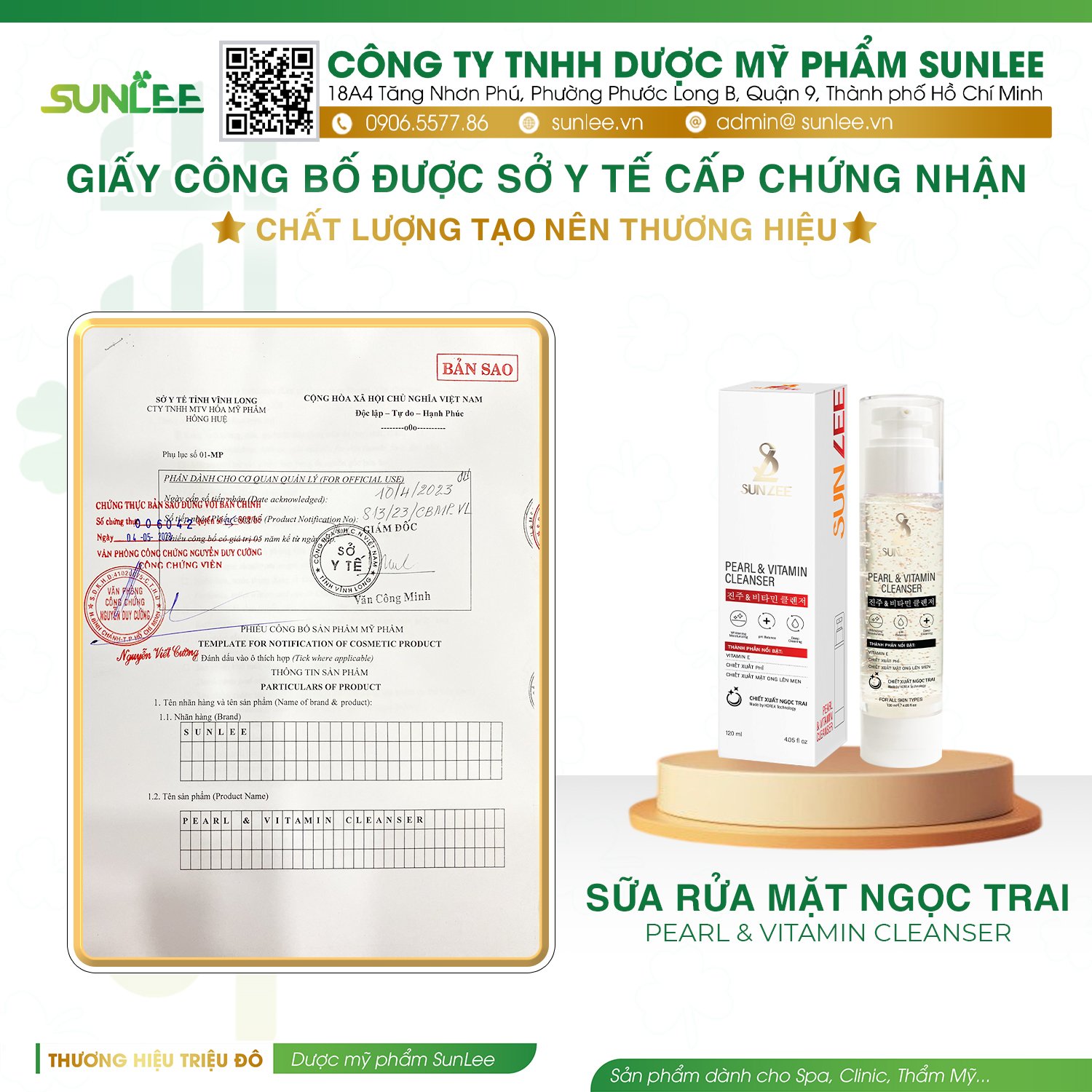 giấy phép mỹ phẩm sunlee