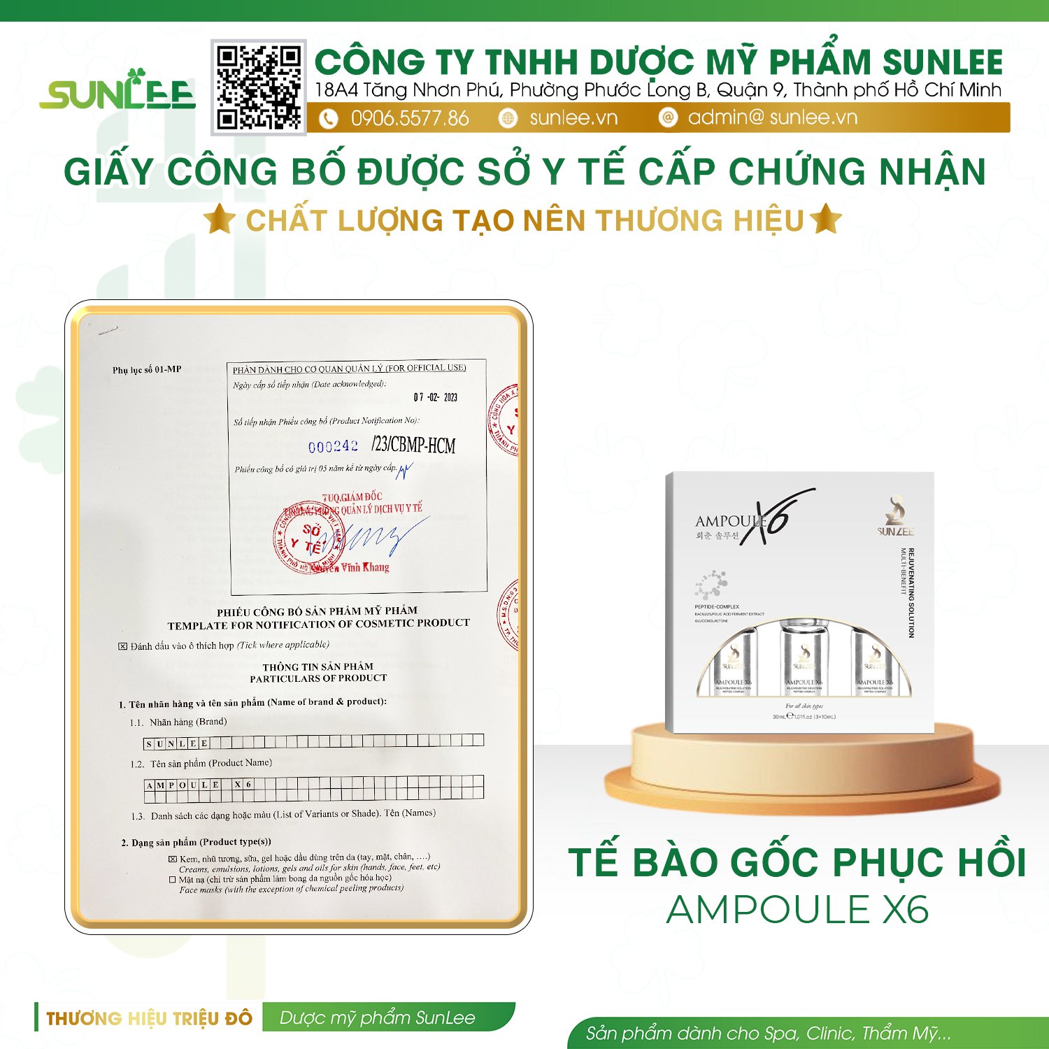 giấy phép mỹ phẩm sunlee