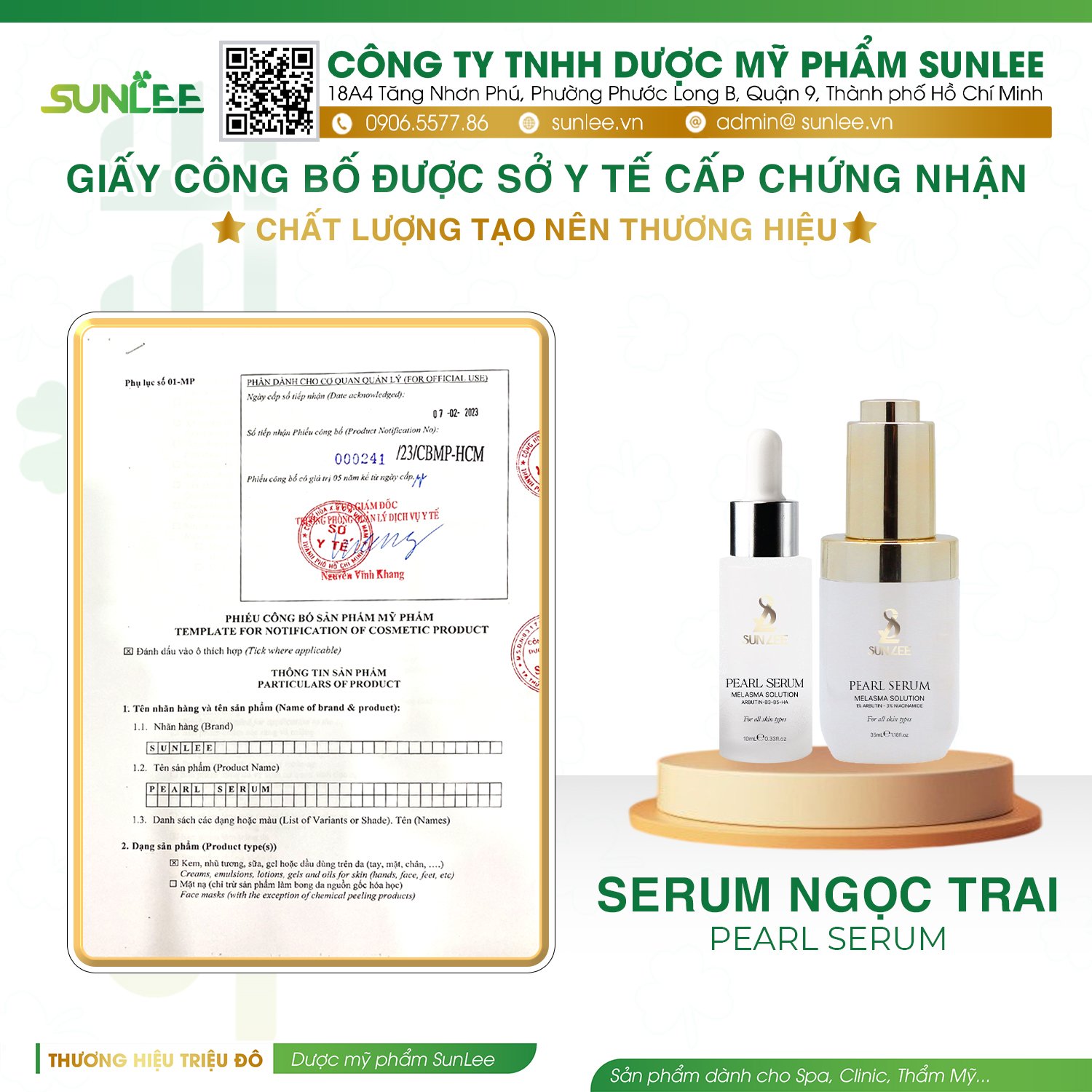 giấy phép mỹ phẩm sunlee