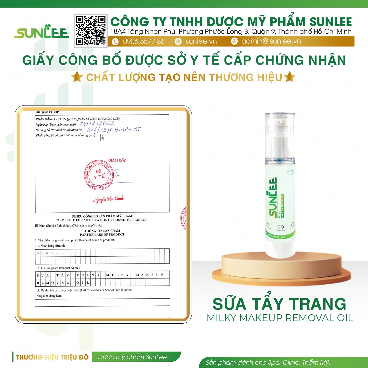 giấy phép mỹ phẩm sunlee